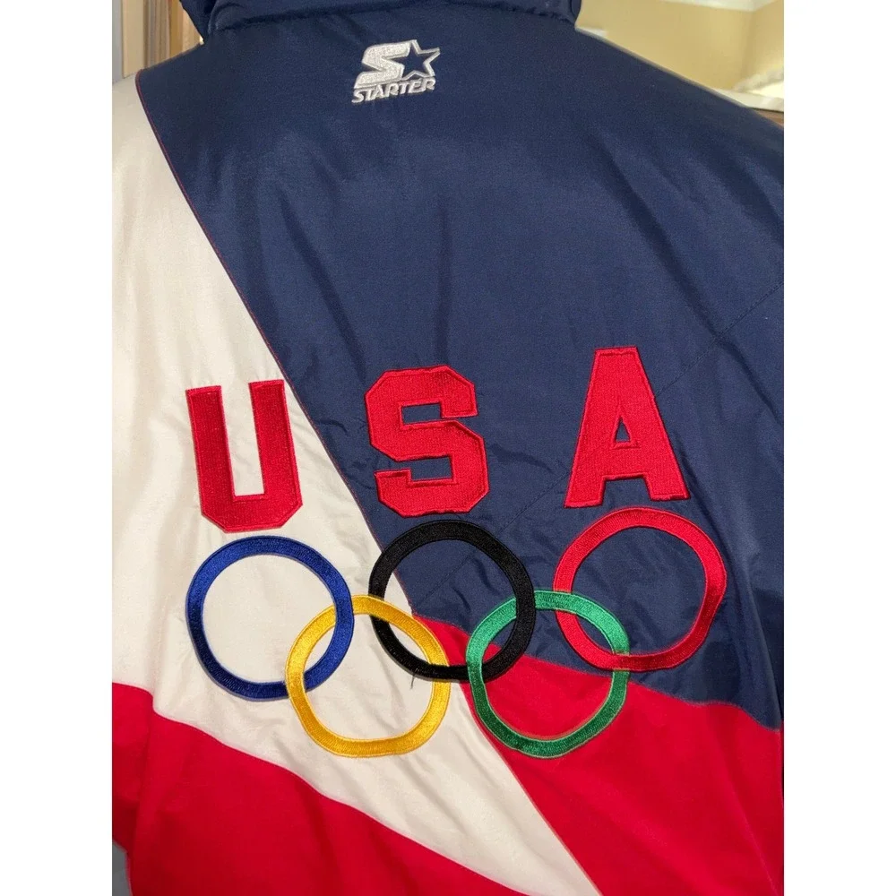 Vintage Starter USA Olympic Team Puffer Jacket XL Red White Blue Colorblock - Picture 6 of 9
